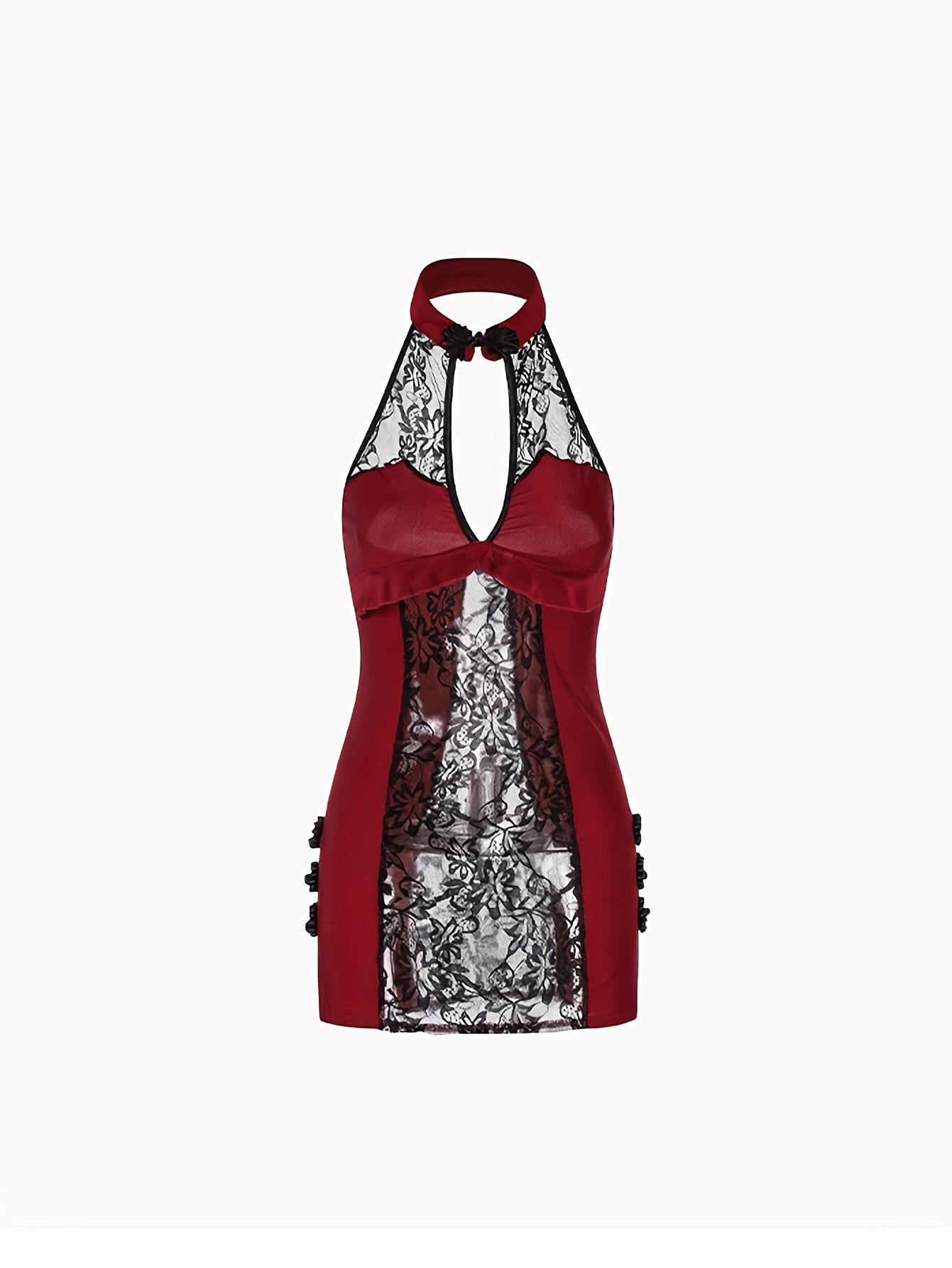 Elegant Deep V-Neck Hollow-Out Sexy Lingerie Nightgown | Jacquard Pattern with Contrast Lace Details, Suitable for Adults - Image 6