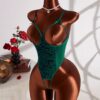 Romantic Solid Color Lace Sexy Fitted Bodysuit, Bow Crotchless breast-exposing seductive bodysuit, Women's Charming Lingerie