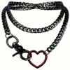 [Vintage Cuban Chain] Vintage Y-Shaped Cuban Chain Necklace | Heart Keychain, Black & Red, Hip-Hop Trend Collar, Layered Design for Cosplay & Roleplay, Cosplay Accessory | Durable Alloy