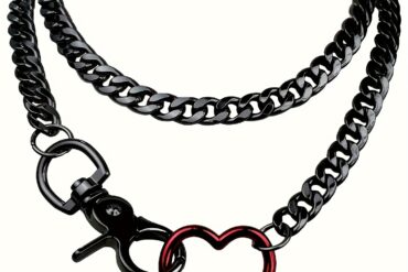 [Vintage Cuban Chain] Vintage Y-Shaped Cuban Chain Necklace | Heart Keychain, Black & Red, Hip-Hop Trend Collar, Layered Design for Cosplay & Roleplay, Cosplay Accessory | Durable Alloy