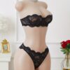 Black Pure Desire Style Ultra-Thin Transparent Lace Bra Set, Strapless Mesh Hollow Out Bralette and Thong Sexy Underwear Suit