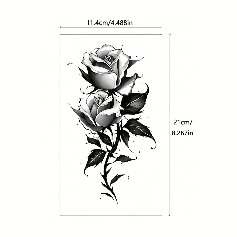 Durable • 2pcs Black Flower & Butterfly Temporary Tattoo Stickers • Waterproof • Long Lasting • Fake Tattoos for Women • Arms, Legs & Chest • Butterfly & Rose Design • Artistic Tattoo Design - Image 6