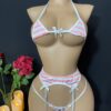 Women's Striped Beach Bikini Lingerie Set with Garter Straps - Ultra- Intimate Three-Piece Swimsuit