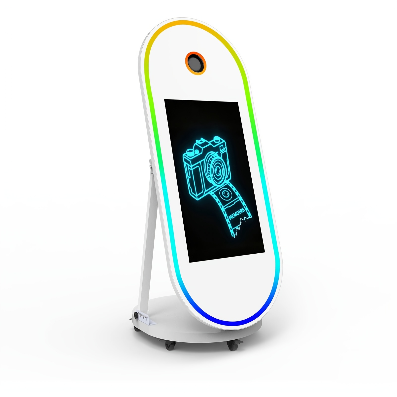 60-Inch Mirror and 32-Inch Touch Screen | White Portable Oval Large Selfie Magic Mirror Photo Booth Touch Screen LED Frame Compatible, USB Charging, ≤36V Operating Voltage