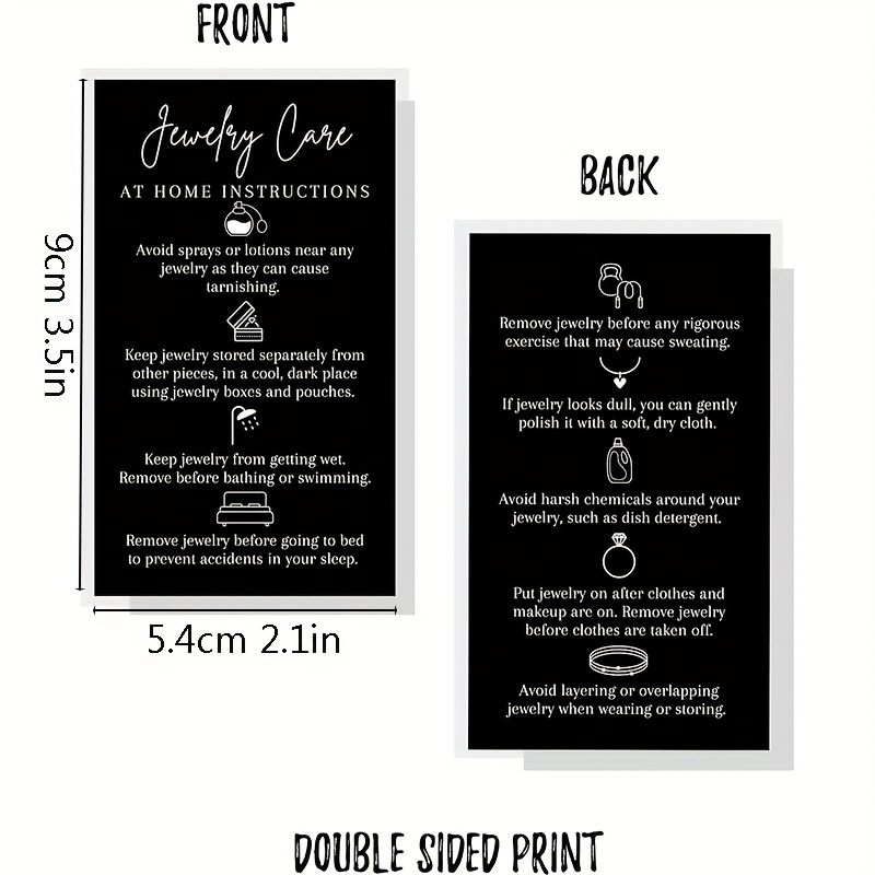 50pcs, Jewelry Care Instruction Cards, Jewelry Care | Jewelry Consultant Supplies | Black and White Design Cards - Image 4