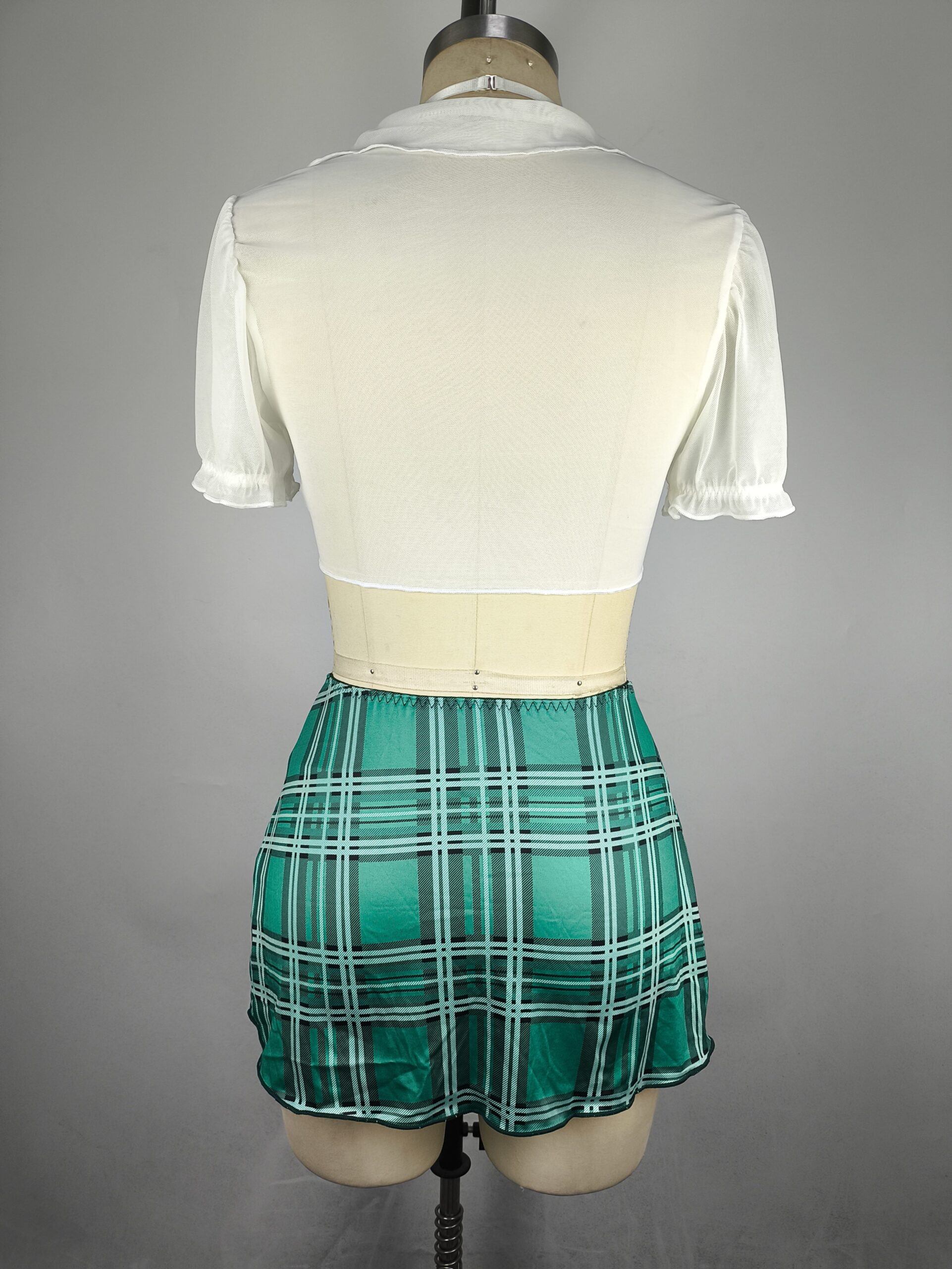 Holiday Gift Erotic Lingerie Set, Maid Style V-Neck Tie-Up Top + Plaid Skirt, Exclusive for Valentine's Day and Christmas - Image 5