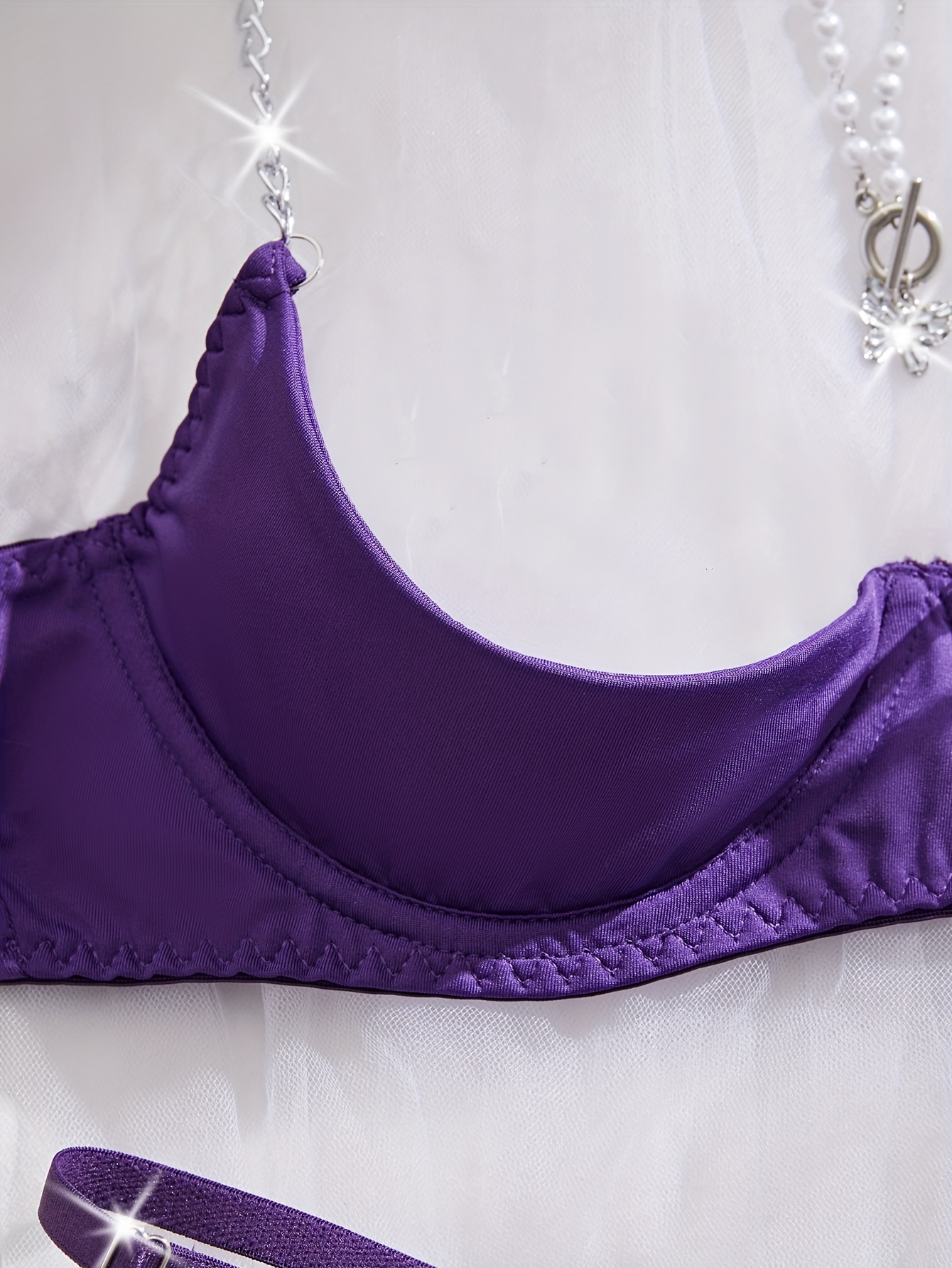 Purple Two-Piece Lingerie Set for Women, Includes a Metal Necklace And Shoulder Straps - Image 5