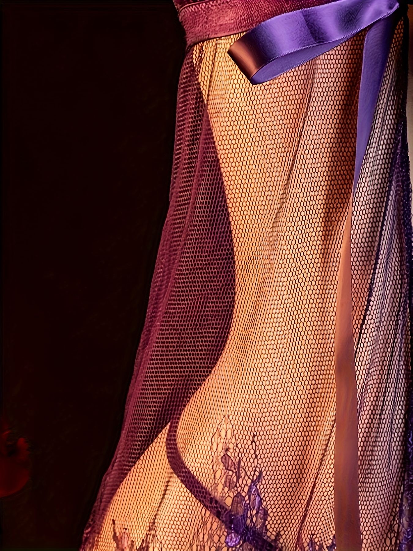 Women's Sexy Lace Camisole & Thong Lingerie Set - Sheer Short Skirt Panty Two-Piece with Bow Tie Closure, Breathable Purple & Black Lace Underwear, Hand Wash Only (No Dry Clean) - Pajamas & Intimate Apparel - Image 4