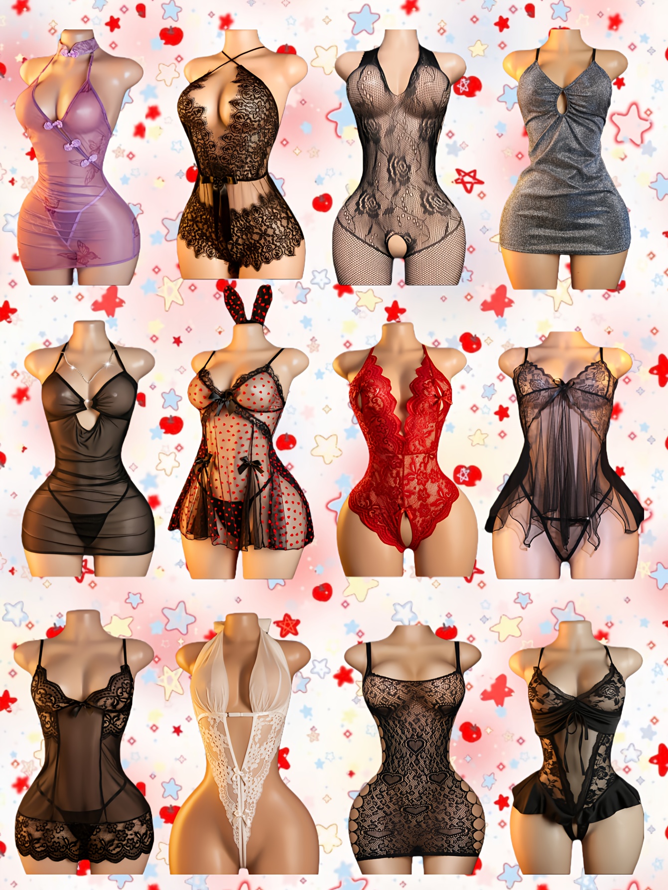 12pcs Women's Sexy Lingerie Set, Featuring Fishnet And Cut Lace Details, High-elasticity Fabric, Valentine's Day And Christmas Gift Series, Suitable for Role-playing And Holiday Gifts, Seductive Lingerie for Women, Sexy And Charming Clothing - Image 2