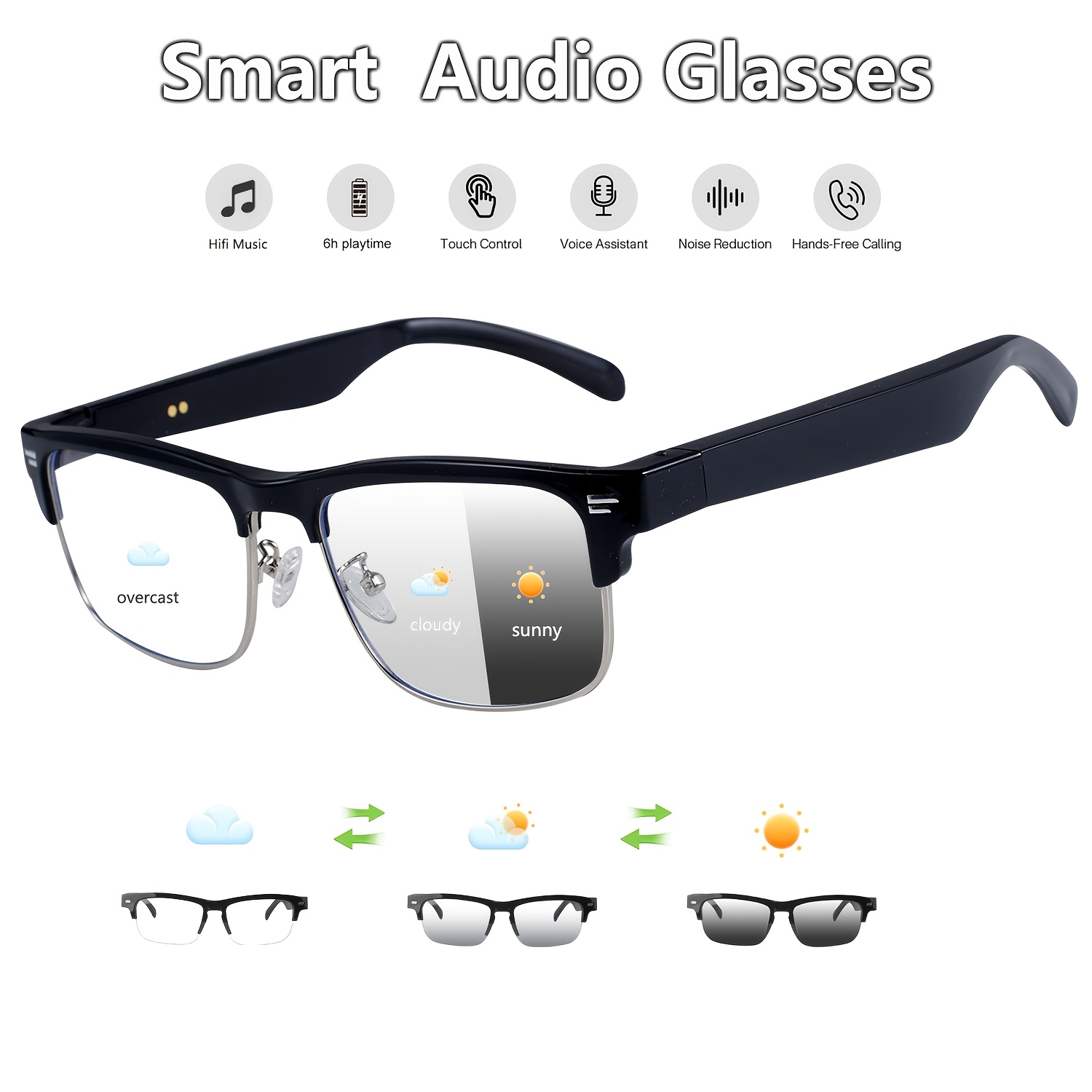 Smart Audio Glasses, New Smart Glasses with Automatic Dimming Lenses, Built-in Microphone and Speaker, High-Definition Voice Calling and Hifi Music Quality, Automatically Turning Into Fashion Glasses in Sunlight, Suitable for Sports, Driving, Fishing - Image 18
