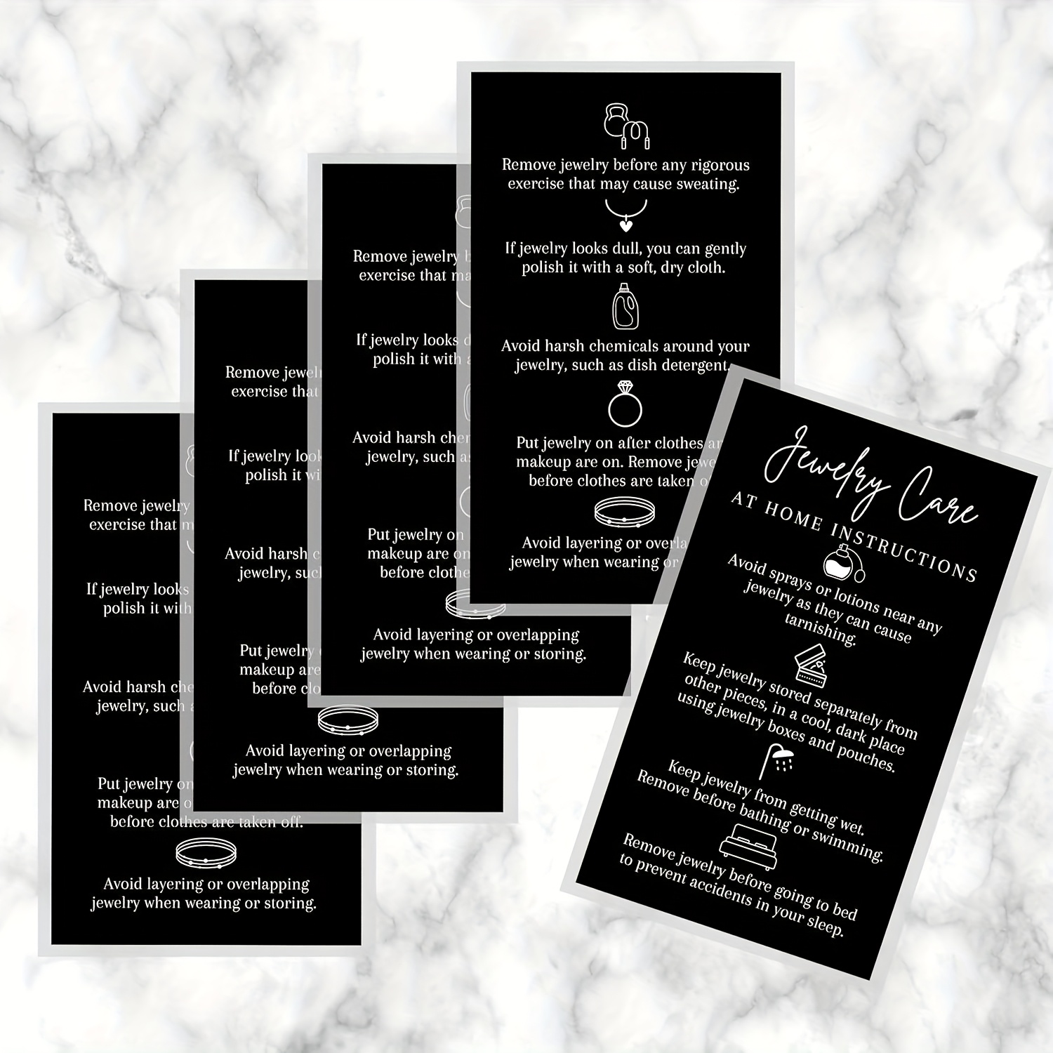 50pcs, Jewelry Care Instruction Cards, Jewelry Care | Jewelry Consultant Supplies | Black and White Design Cards - Image 6