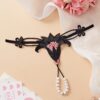 6pcs Women'S Sexy Lace Thong Panties - Low-Rise Mid-Rise V-String Underwear with Pearl & Bead Embellishments, Elegant Floral Print, Hand Washable, Comfortable & Stylish