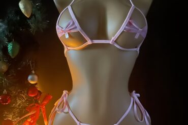 Sexy Lace-Up Bikini with Bow Tie, Adjustable Pink Set for Christmas New Year Valentine's Day in Random Print