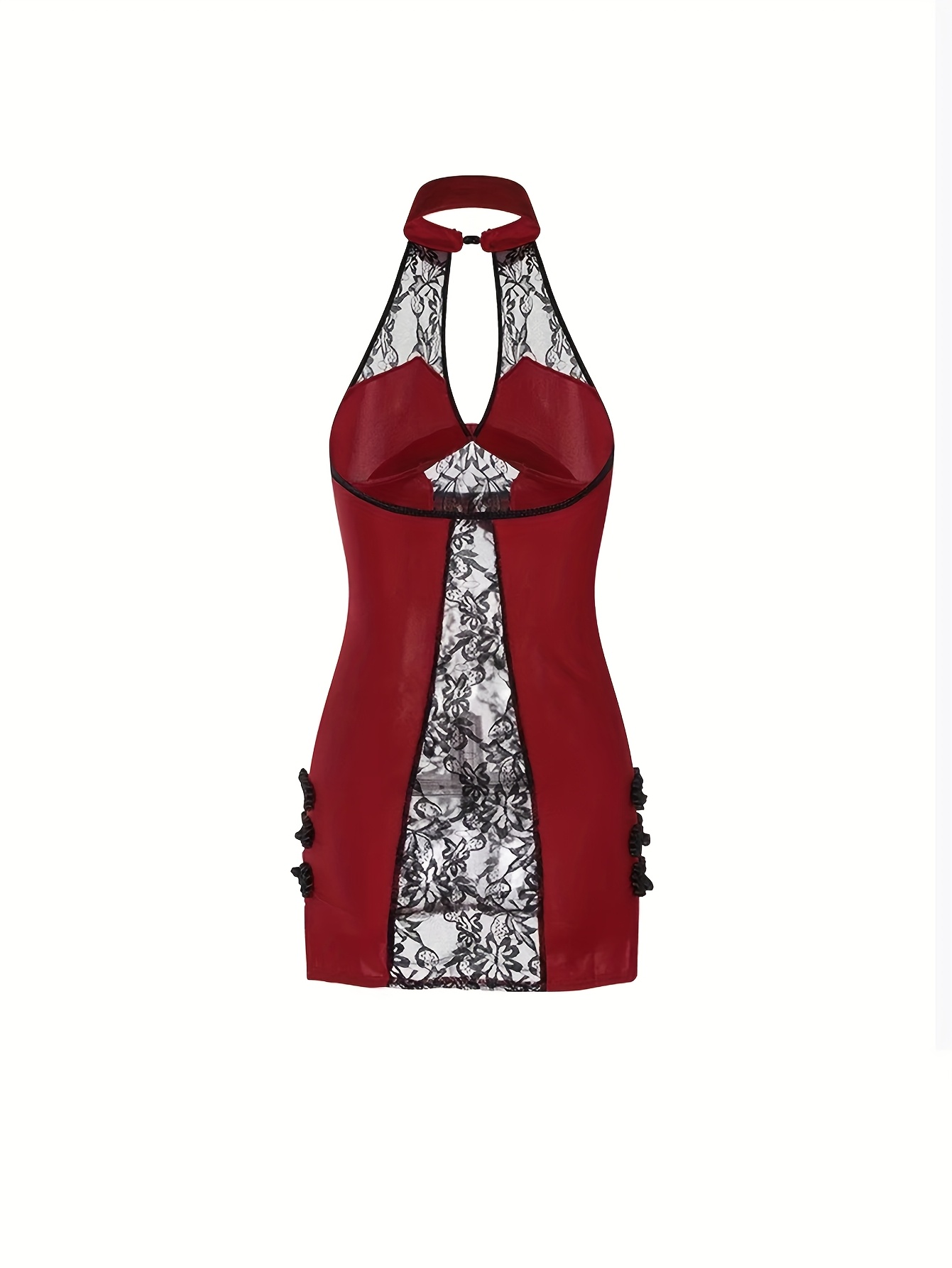 Elegant Deep V-Neck Hollow-Out Sexy Lingerie Nightgown | Jacquard Pattern with Contrast Lace Details, Suitable for Adults - Image 7