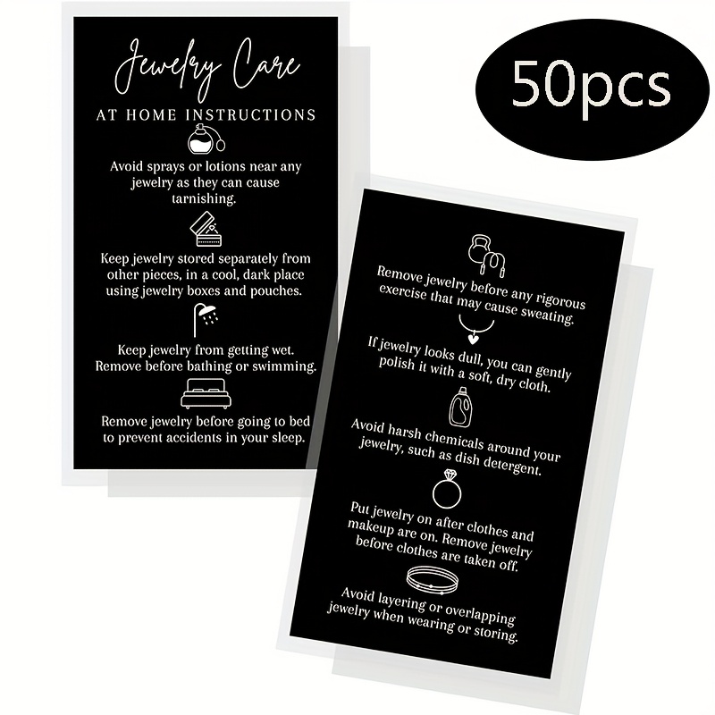 50pcs, Jewelry Care Instruction Cards, Jewelry Care | Jewelry Consultant Supplies | Black and White Design Cards - Image 2