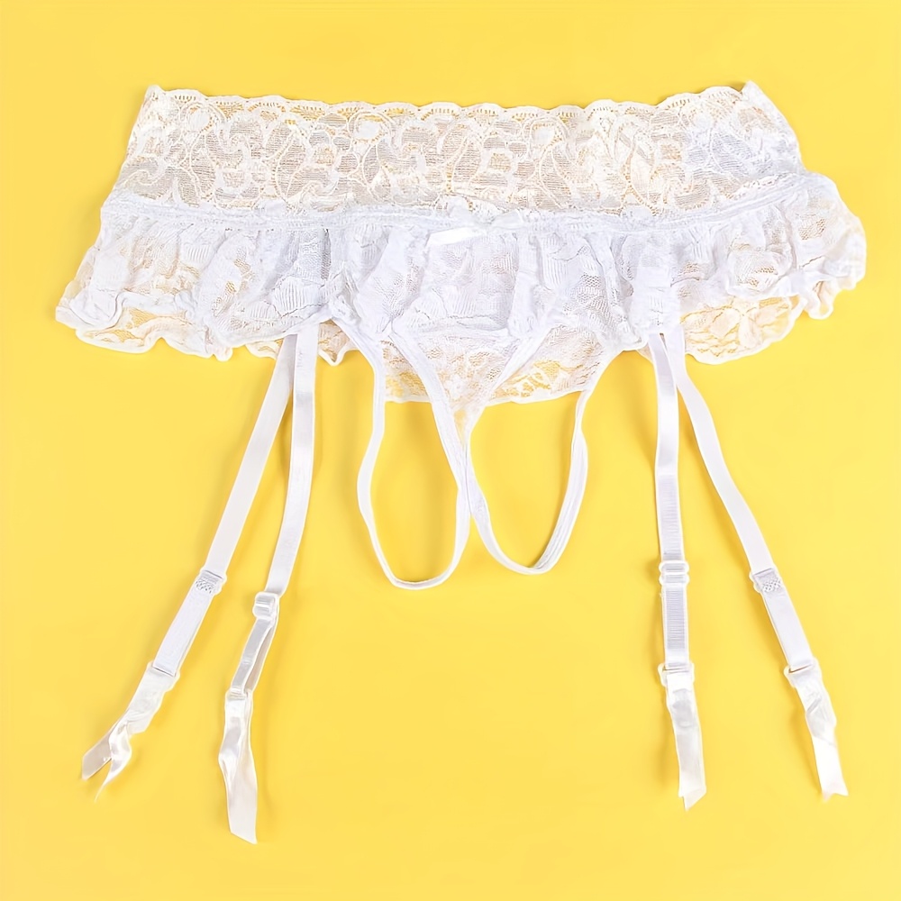 Women'S Sexy Lace Garter Belt - Elegant Lace Trim Thigh-High Panties with Ruffled Hem, Non-Slip Garter Straps for Everyday & Formal Wear - Machine Washable, Lace Garter Belt, Formal Underwear, Ruffled Hem Design, Smooth Texture Fabric - Image 2