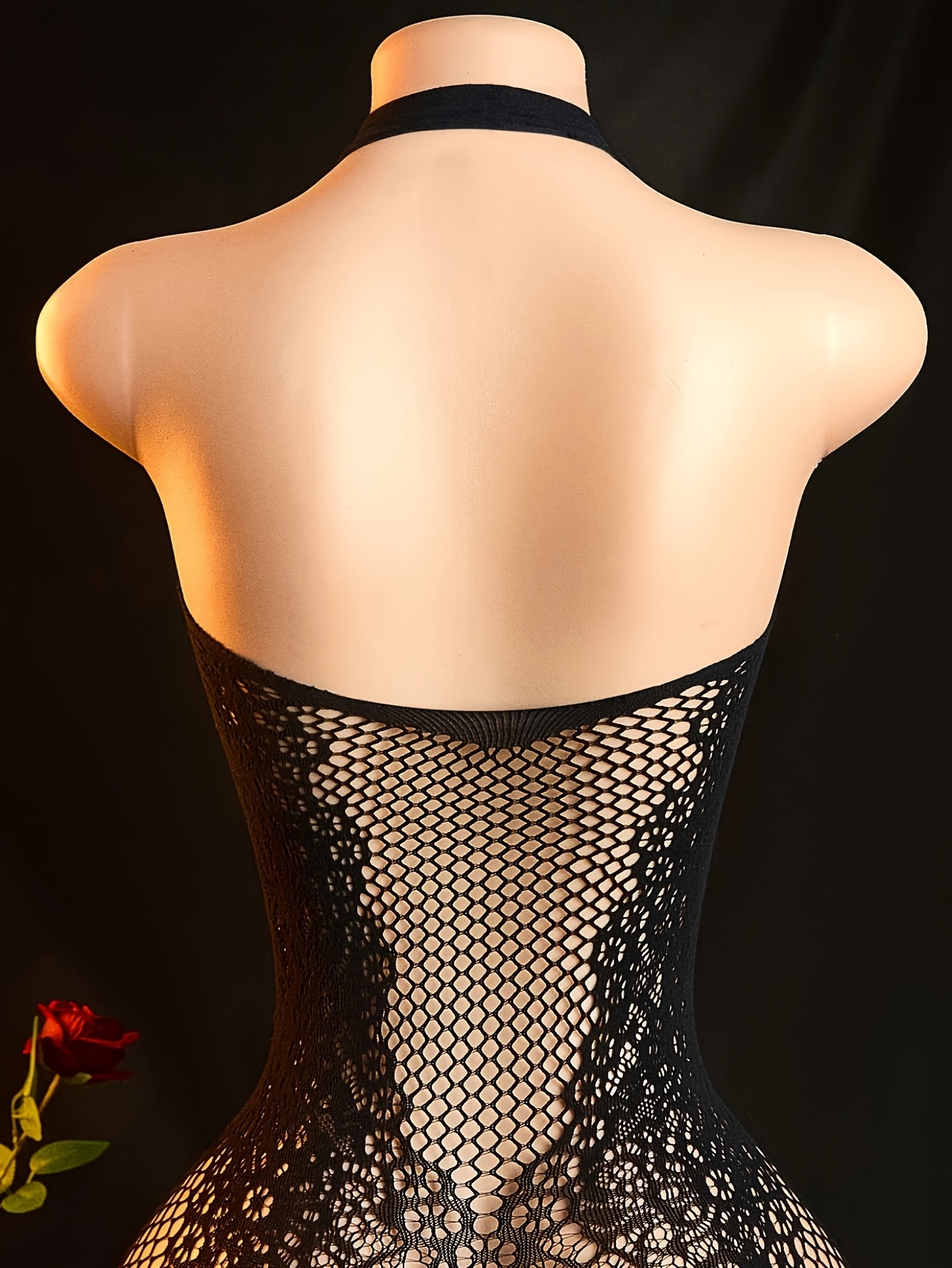 1pc Women's Sexy Lingerie Bodystocking - Halter Neck Open Crotch Design, High-Elasticity Nylon & Elastane Blend, Sleek Black Fishnet Mesh with Hollow Out Details, Stretchy Non-Transparent & Hand Washable Intimate Apparel for Adults, Bodysuit Lingerie, Adult Intimate Wear, Halter Neck Design, Durable Intimate Wear, Nontransparent Fabric, Boudoir Attire, Soft Material, Boudoir Fashion - Image 6