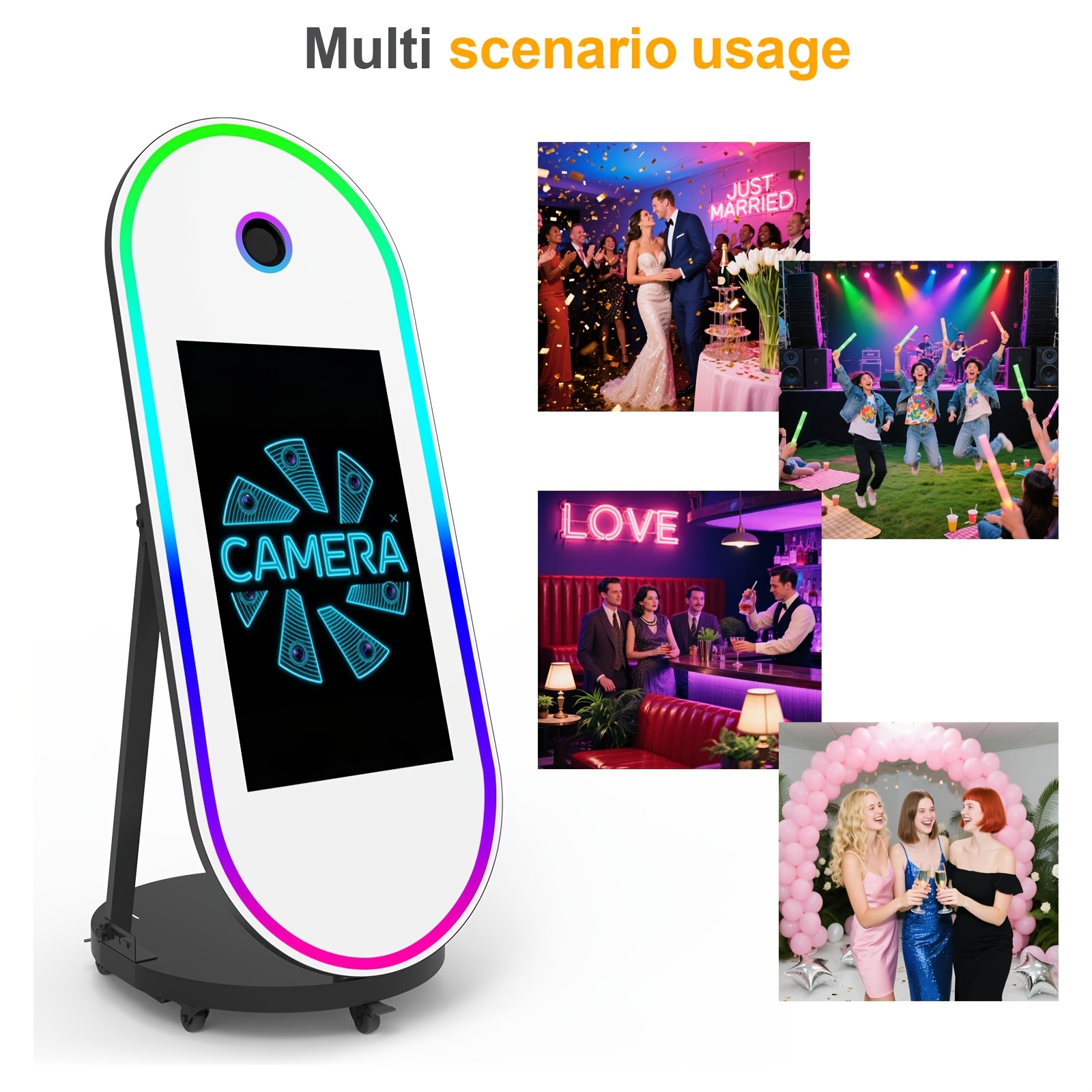 60-Inch Mirror and 32-Inch Touch Screen | White Portable Oval Large Selfie Magic Mirror Photo Booth Touch Screen LED Frame Compatible, USB Charging, ≤36V Operating Voltage - Image 6