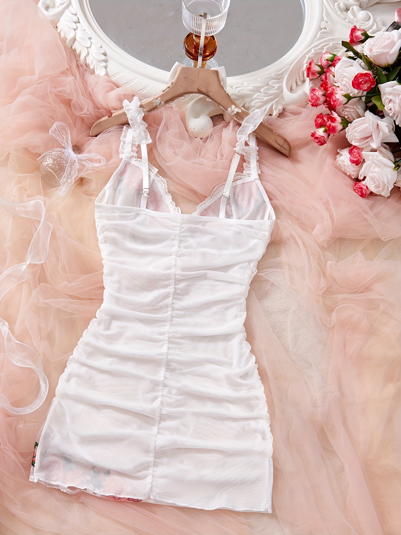 Ladies Embroidered Home Wear Strapless Slip Dress | Includes Thong, V-neck, All-season Comfort - Image 9