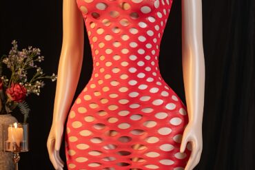 Women's Sexy Sheer Lingerie & Fishnet Stocking Dress - Full-Leg Cutout Bodystocking, Semi- Hollowed Out Tight Bodysuit (Pink/Purple/Black/White/Red) - Hand Wash Only, Novelty Outfit