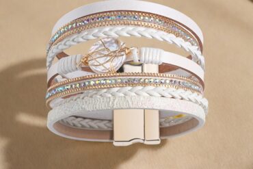 1pc Women's Bohemian Braided Bracelet with -Plated Zinc Alloy & PU Leather Wrist - Handwoven Tone Beads for Daily Wear, Gift, Year-Round Elegant Wrist Accessory (Handwoven Suitable for Women)