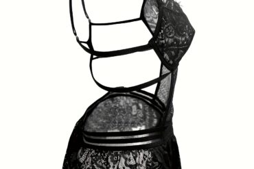 Women's Sexy Lace Skeleton Bodysuit - Open-Deep V Backless Lingerie with Cut-Out Details, Adjustable Straps & Ruffled Lace Skirt, Semi-Sheer One-Piece Underwear for Boudoir, Nightclub & Intimate Moments (No Padding/Mid-Rise Fit)