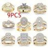 9pcs Classic Women's Multi Style Wedding Ring Set, Set with Synthetic Zirconia Rings, Perfect Daily Women's Wear Jewelry Accessories