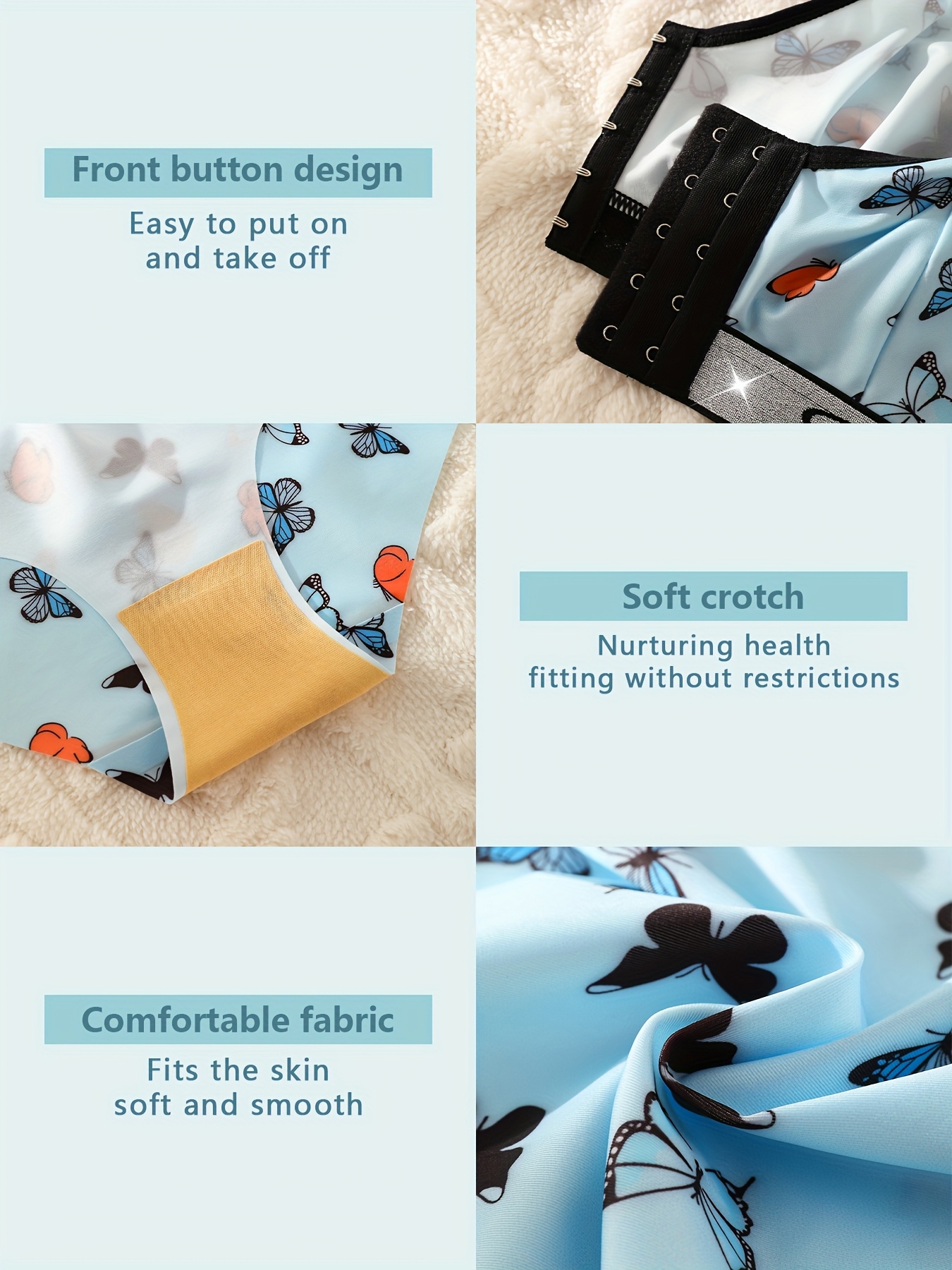 A Set of Butterfly Print Front-Button Women'S Lingerie, Featuring Wide Straps, a Wireless Bra, And Seamless Panties, Soft And Comfortable, Perfect for Everyday Wear in Autumn And Winter. - Image 10