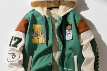 Men'S Casual Hooded Baseball Jacket with Embroidered Lettering, Color Block Design, Snap Closure, Long Sleeves, and Pockets - Green & White, Regular Fit for Outdoor Sports & Casual Attire, Casual Outdoor Wear | Color Block Jacket | Durable Fabric Ja