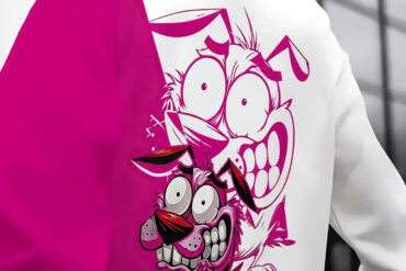 Men's Oversized 3D Graffiti Print Hoodie with Pink/White/Yellow/Black Dog & Daffy Duck-Inspired Back Print - Loose Fit Streetwear Pullover, Kangaroo Pocket, Machine Washable Casual Sweatshirt, PLUS SIZE