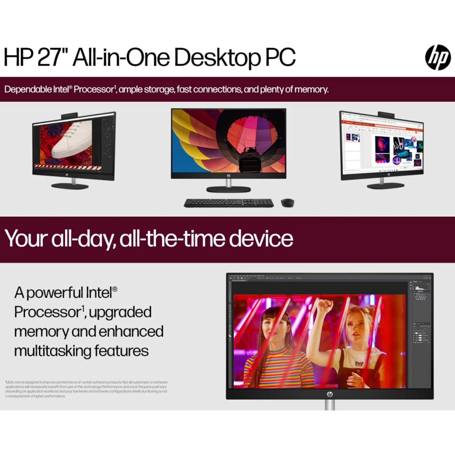 HP All-in-One Desktop Computer, 27" FHD Touch Screen, Intel 12-core Ultra 7 155U(Up to 4.8 GHz), Intel IrisX Graphics, 64 GB DDR5, 4 TB SSD, Wired KB& Mouse, Windows 11 Pro, w/RH-Accessories, Home Office, Workstation Setup, Compact Desktop, Sleek - Image 4