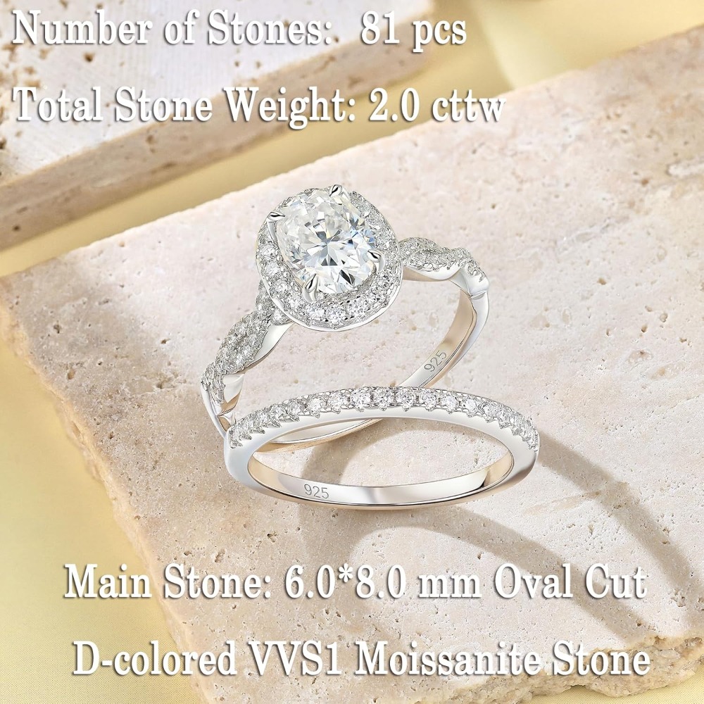 Newshe Jewellery Moissanite Wedding Sets for Women 925 Silver Bridal Set Oval Engagement Ring Sets Promise Eternity Size 5-10 - Image 4