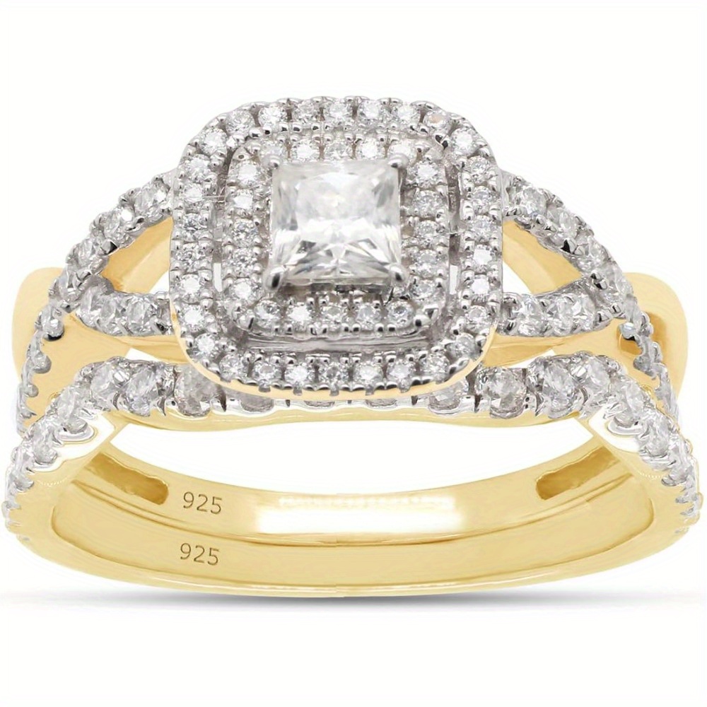 925 Silvery 0.90 Carat Princess & Round Cut Lab Moissanite Infinity Double Halo Engagement Bridal Ring Set In Christmas Gifts, Halloween Jewelry, Best Gifts for Good Friends, Holiday Gifts, Romantic Presents, Infinity Design, Elegant Jewelry, Highquality Plating, Labcreated Gemstone, Moissanite Ring, Halo Ring, Engaged Couples, Jewelry Lovers - Image 7