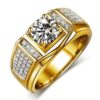 Men's & Luxury -Encrusted Ring - Square Bezel Setting with Baguette-Accented, Golden-Tone (No Plating), Wedding/Anniversary/European Style Jewelry, Affordable for Year-Round Wear