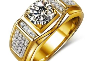 Men's & Luxury -Encrusted Ring - Square Bezel Setting with Baguette-Accented, Golden-Tone (No Plating), Wedding/Anniversary/European Style Jewelry, Affordable for Year-Round Wear