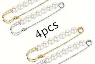 4pcs Faux Pearl Waist Pin Scarf Safety Hijab Clip Shawl Buckle Pin Brooch Sweater Pins Brooches for Women