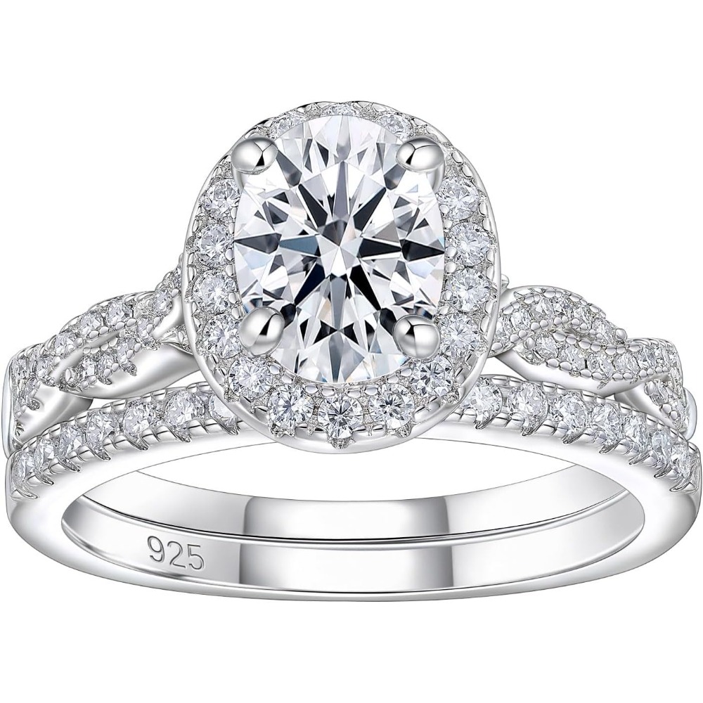 Newshe Jewellery Moissanite Wedding Sets for Women 925 Silver Bridal Set Oval Engagement Ring Sets Promise Eternity Size 5-10 - Image 3