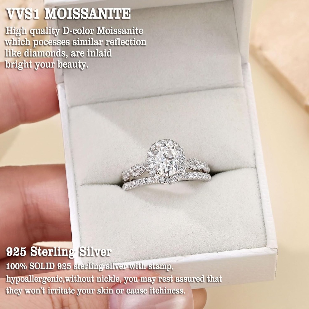 Newshe Jewellery Moissanite Wedding Sets for Women 925 Silver Bridal Set Oval Engagement Ring Sets Promise Eternity Size 5-10 - Image 6