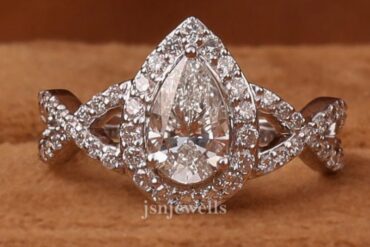 1ct Pear Lab Grown Halo Engagement Ring | , 14K Golden Plated, Elegant and Easy Style, Ideal for Wedding and Valentine'S Day Gifts