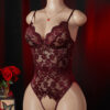 Women's Sexy Lace Lace-Up Design Deep V Hollow-Out Pure Desire Alluring Open-Crotch Non-Slip Bodysuit