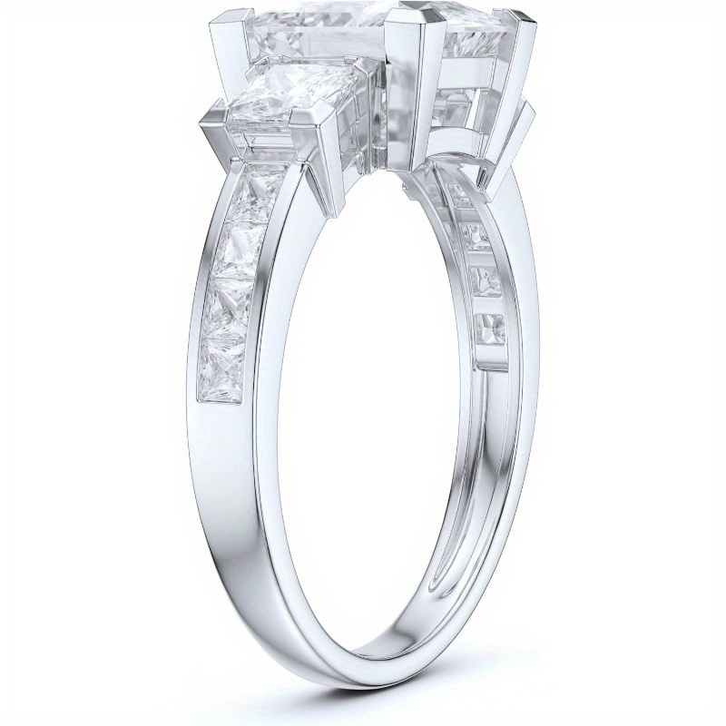 1pc s925 silver Three Stones All Princess Cut Genuine Moissanite Engagement Ring 2CT Main Stone, Proposal Gift, Elegant Design, Fine Craftsmanship, Statement Ring, Gemstone Ring, Gift Shoppers, Fashion Enthusiasts