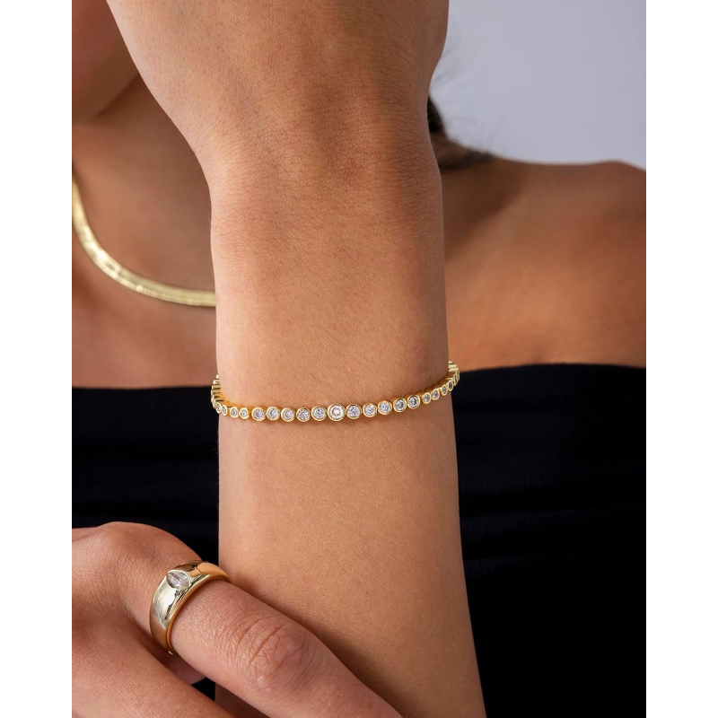 S925 Sterling Silver Tennis Bracelet for Women | Bezel Set with Lab Grown , D Color VVS1, Round Trillion, Trinity, Radiant Pear, Heart Cut Stones | Platinum Plated, Luxury Glitter Style, Ideal for Wedding and Brides, Sizes 6.5/7/7.5in - Image 4