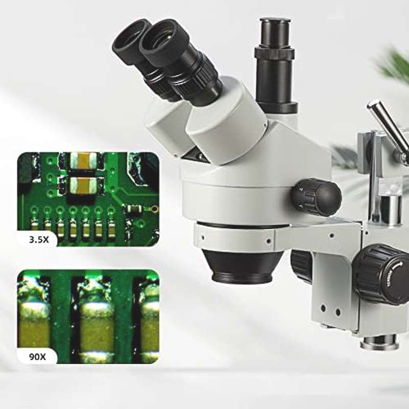 Swift S7 3.5X - 90X Professional Simul - Focal Trinocular Stereo Zoom Microscope with WH10x Eyepieces, 0.7X - 4.5X Objective, 144 LED Ring Light, Double Arm Boom Stand, Includes 0.5X and 2.0X Barlow Lens - Image 3