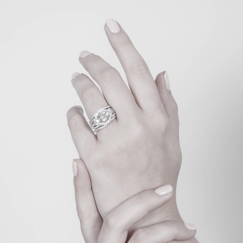 Sterling Silver 3-Stone CZ Wedding Engagement Rings for Women, Stackable Cubic Ring - Clear, Sapphire Blue Colors, 1-3pcs Set - Image 6