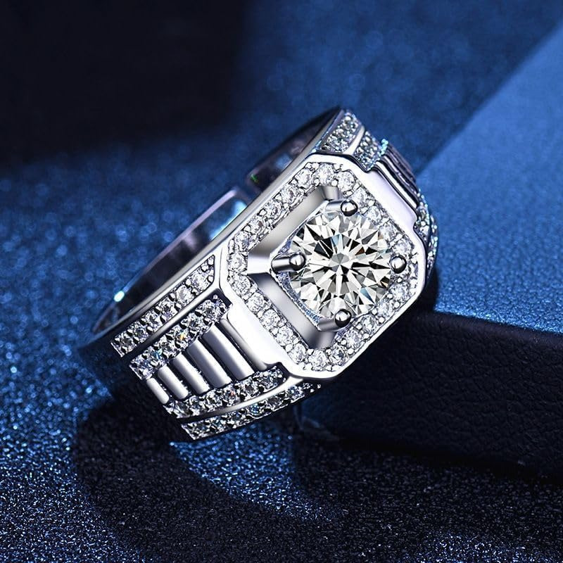 1pc 925 Silver Men's Wedding Ring - 1Ct ideal Cut Natural Ring, D color VVS1 Clarity - a fine token of love and commitment - the ideal gift for engagements, anniversaries and Father's Day - Image 6