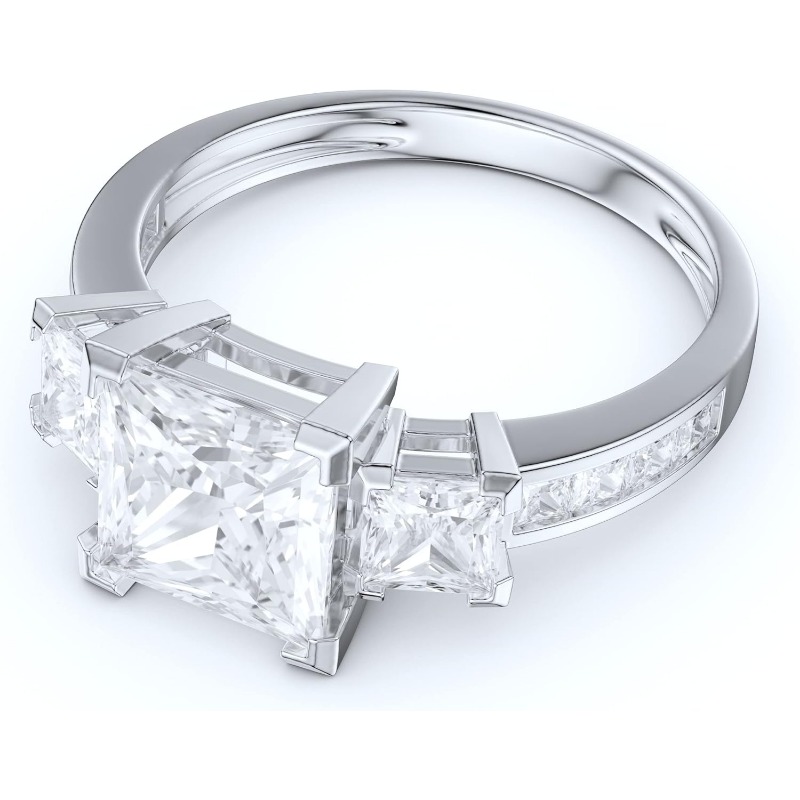 1pc s925 silver Three Stones All Princess Cut Genuine Moissanite Engagement Ring 2CT Main Stone, Proposal Gift, Elegant Design, Fine Craftsmanship, Statement Ring, Gemstone Ring, Gift Shoppers, Fashion Enthusiasts - Image 3