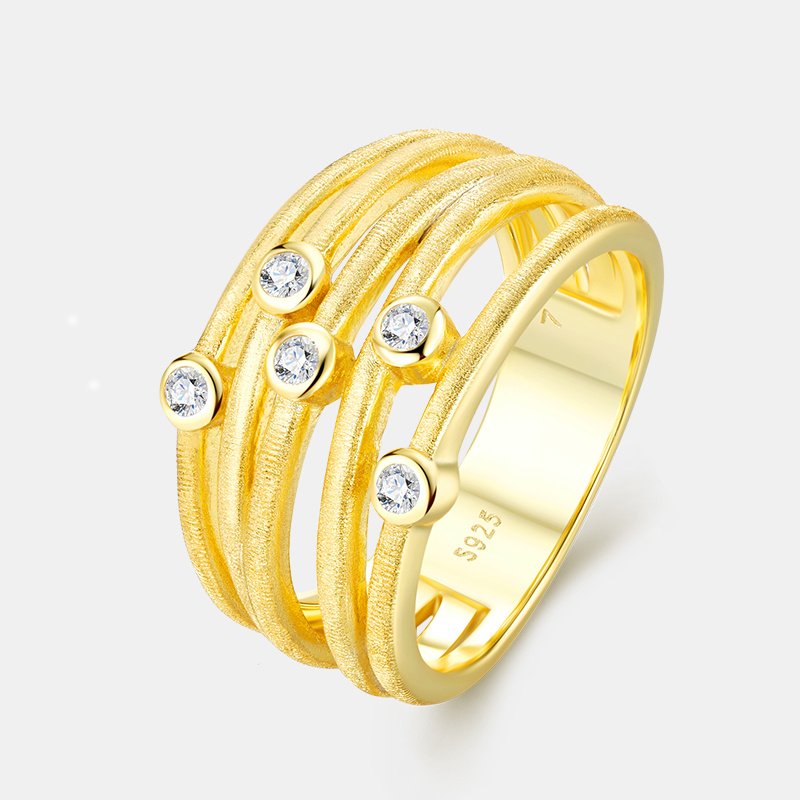 Luxury Birthday Gift Women'S 925 Silvivelli Five-Piece Silica Multi-Layer Golden Plated Hollow Effect Ring | 18K Golden Plated, Moissanite Mosaic, Ideal for Daily and Gift-giving Occasions - Image 2