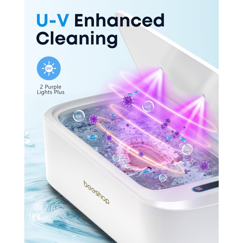 Professional Soundwave technology Jewelry Cleaner 19oz 48Khz Ring Cleaner Soundwave technology Machine with Degas Function 30W Sonic Cleaner for Jewelry Eyeglasses Necklaces Retainers Dentures Watch Strap White - Image 3