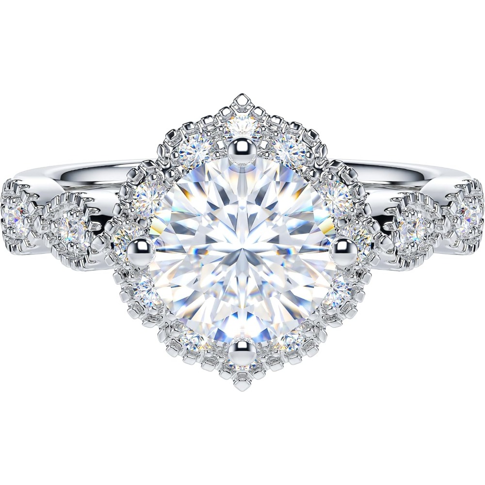 1.5CT Round Cut Genuine Moissanite or Simulated Moissanite Sterling Silver Milgrain Vintage Promise Ring Halo Engagement Ring - Image 3