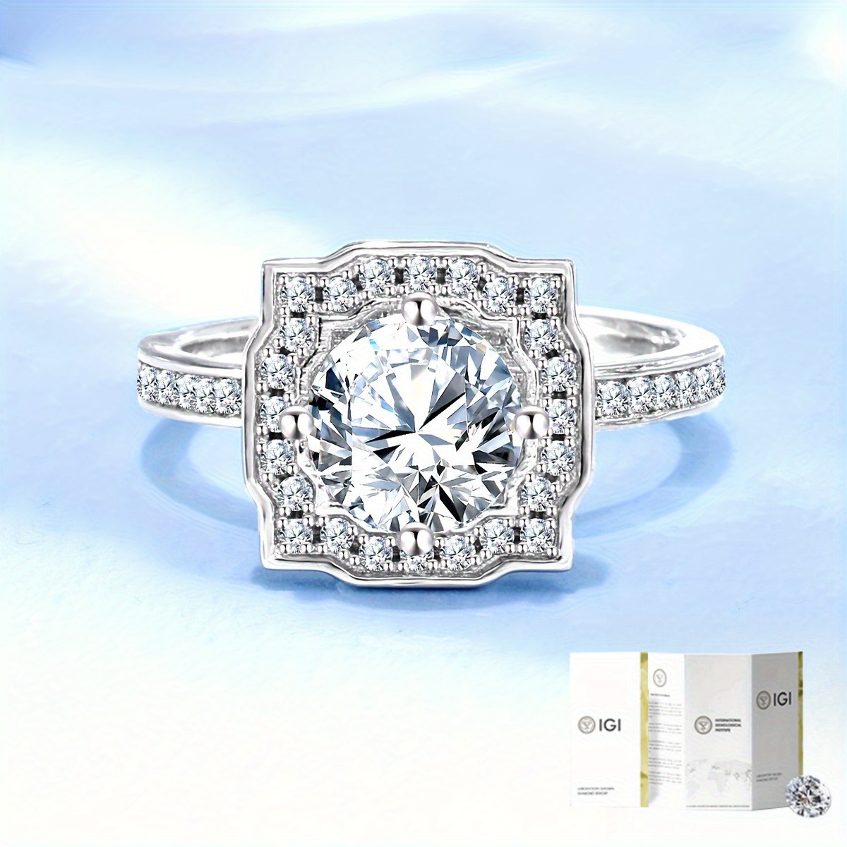 2.3g Lab-created Diamond 1pc 1~1.05 Carat 925 Silver Laboratory-Lab-created Diamond of D Color and VS Clarity Halo Ring, Elegant 925 Silver Temperament Wedding Ring Jewelry for Daily Wear